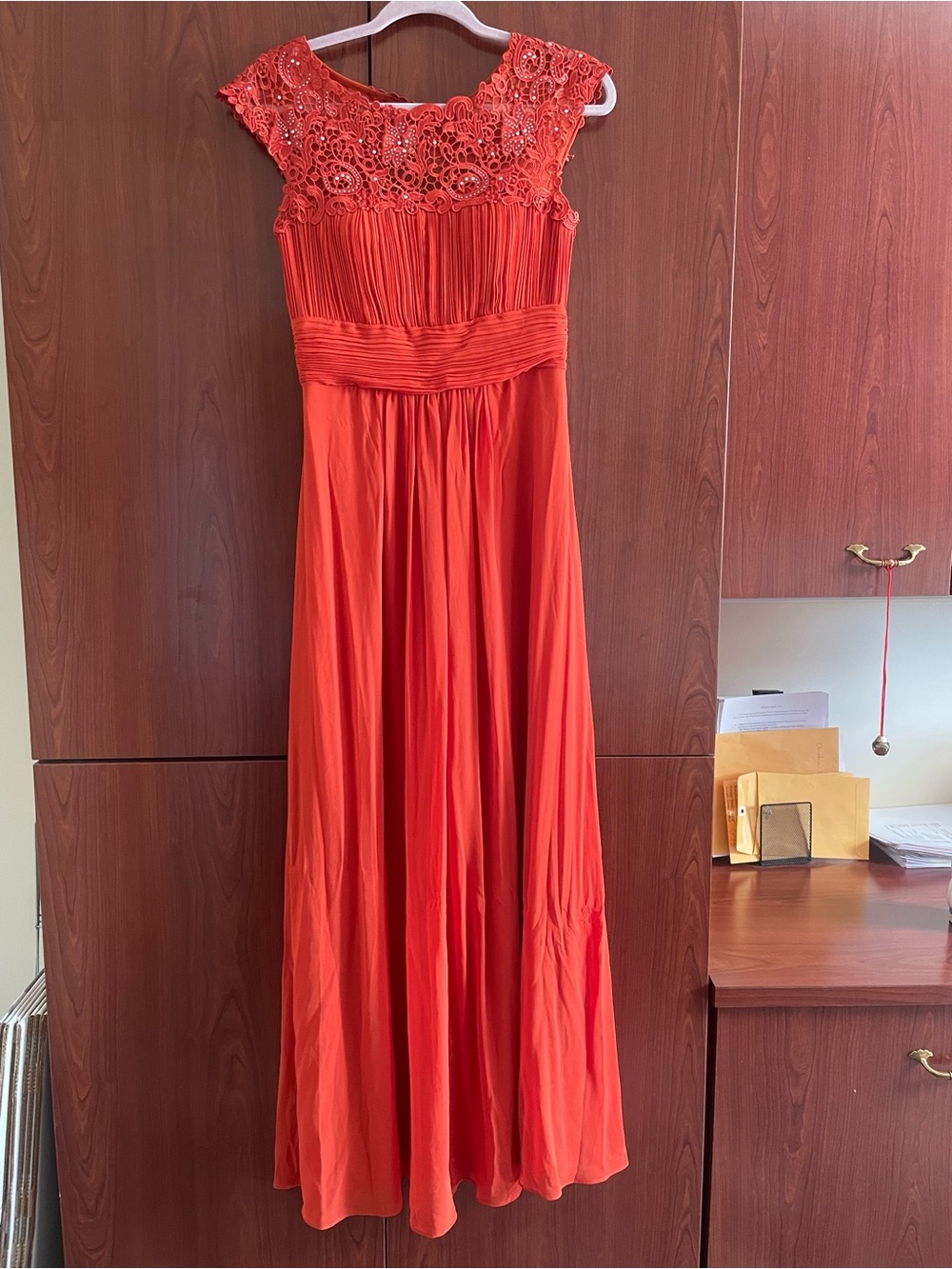 NWT Ever Pretty Deep Orange Lace Bodice Formal Dress